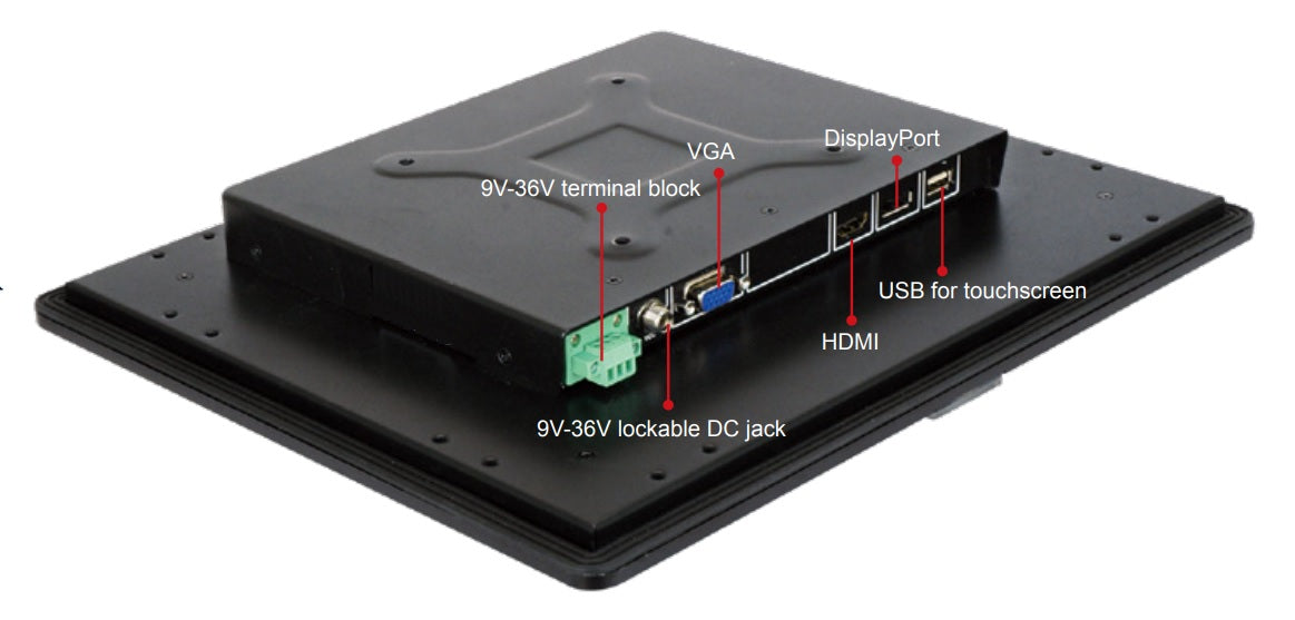 1xVGA, 1xDP, 1xHDMI, 1xUSB 2.0, 1xRS-232, 9-36V DC-In